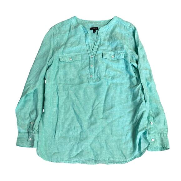 Talbots Long Sleeve Linen Button Front Top Size Medium - Picture 3 of 7